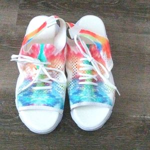 Women Tie Dye Lace-up Front Sports Sandals, Sporty Fabric Sport Sandals Size 9.5